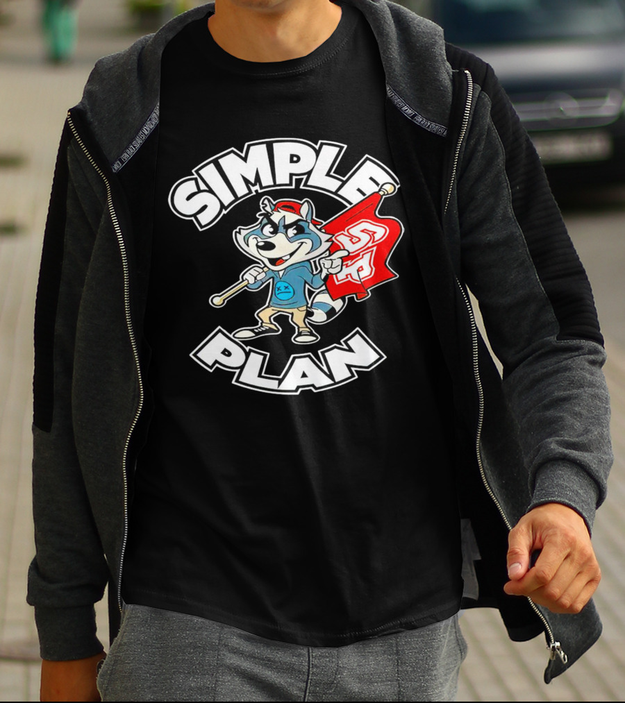 Simple Plan Raccoon Mascot Holding Red Flag T-Shirt