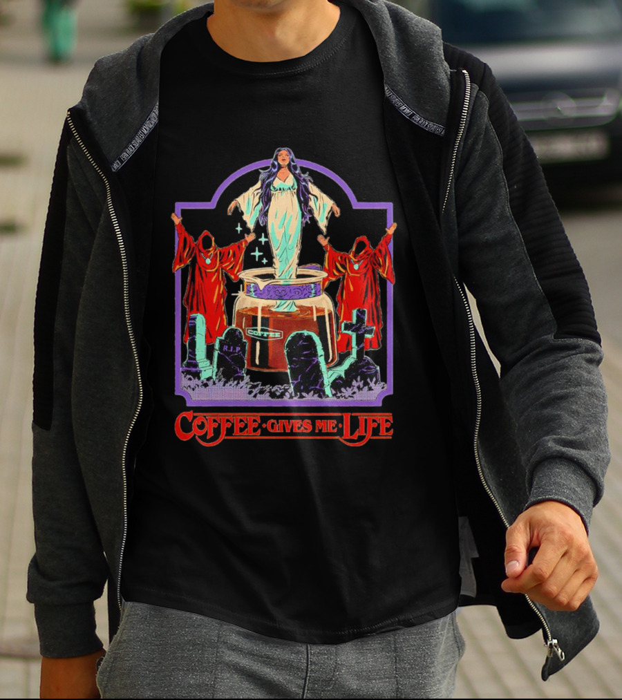 COFFEE GIVES ME LIFE Enchantress And Ritual Scene With Tombstones T-Shirt