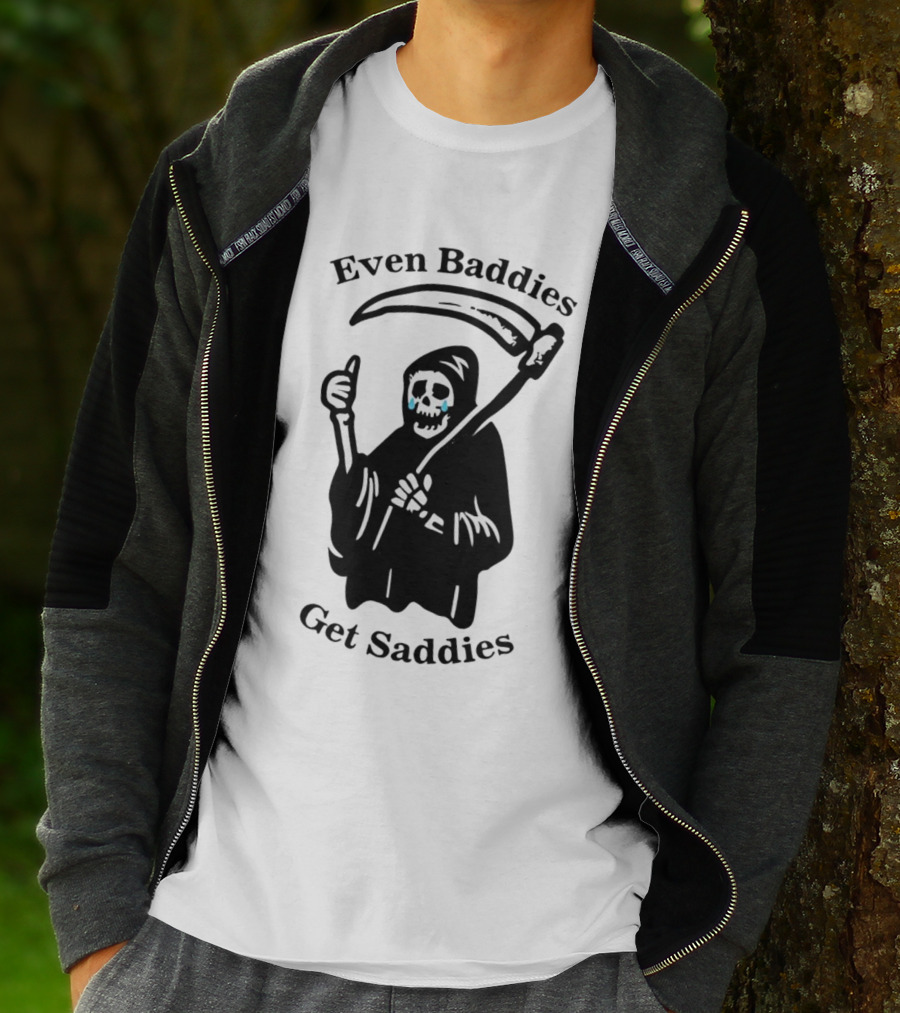 Even Baddies Get Saddies Grim Reaper With Scythe And Thumbs Up T-Shirt