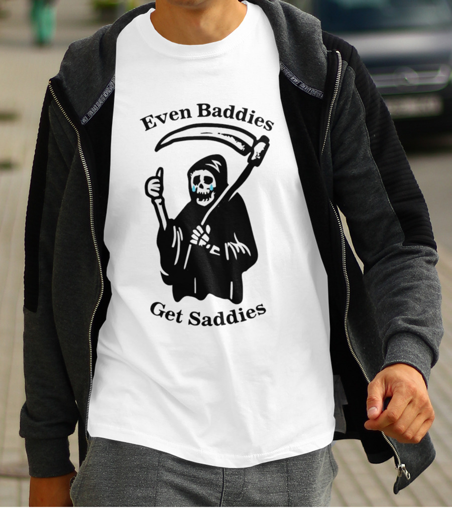 Even Baddies Get Saddies Grim Reaper With Scythe And Thumbs Up T-Shirt