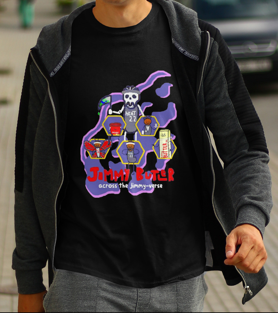 Jimmy Butler Miami Heat 22 Skull Cartoon Across The Jimmy-Verse T-Shirt