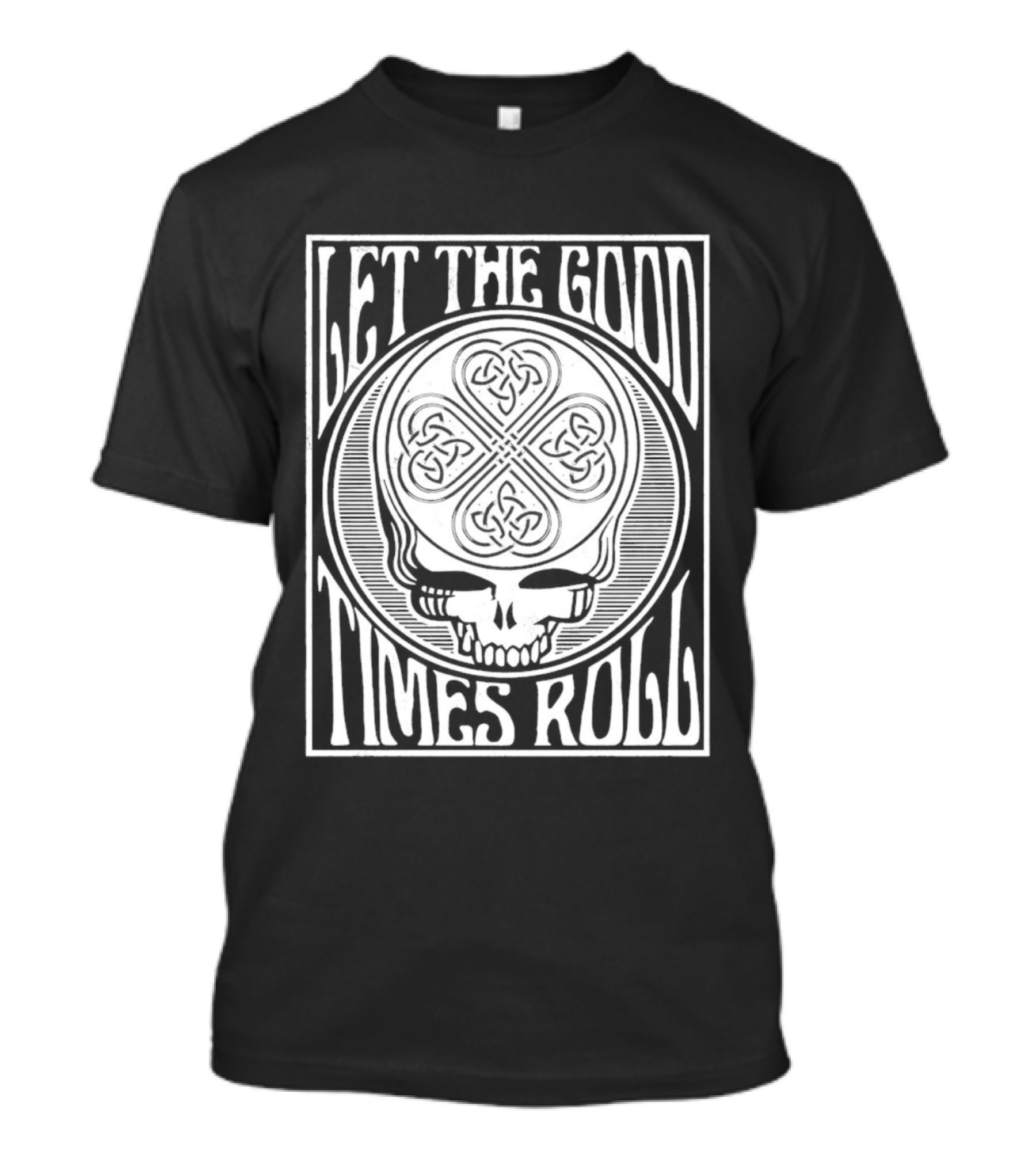 Let The Good Times Roll Skull With Celtic Knot Motif T-Shirt