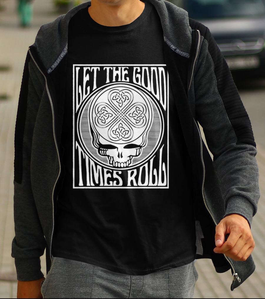 Let The Good Times Roll Skull With Celtic Knot Motif T-Shirt