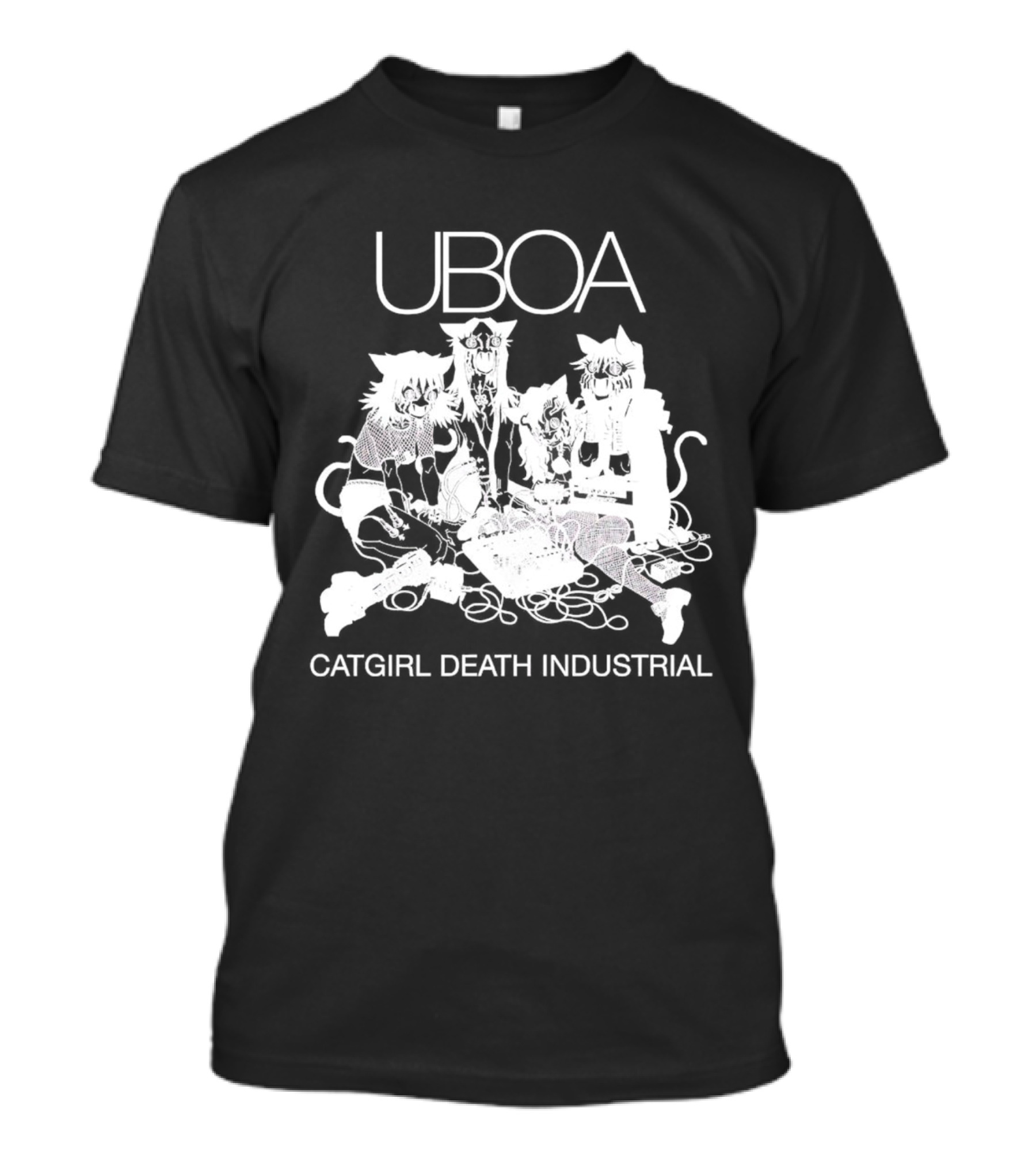 UBOA Catgirl Death Industrial White Text And Figures T-Shirt