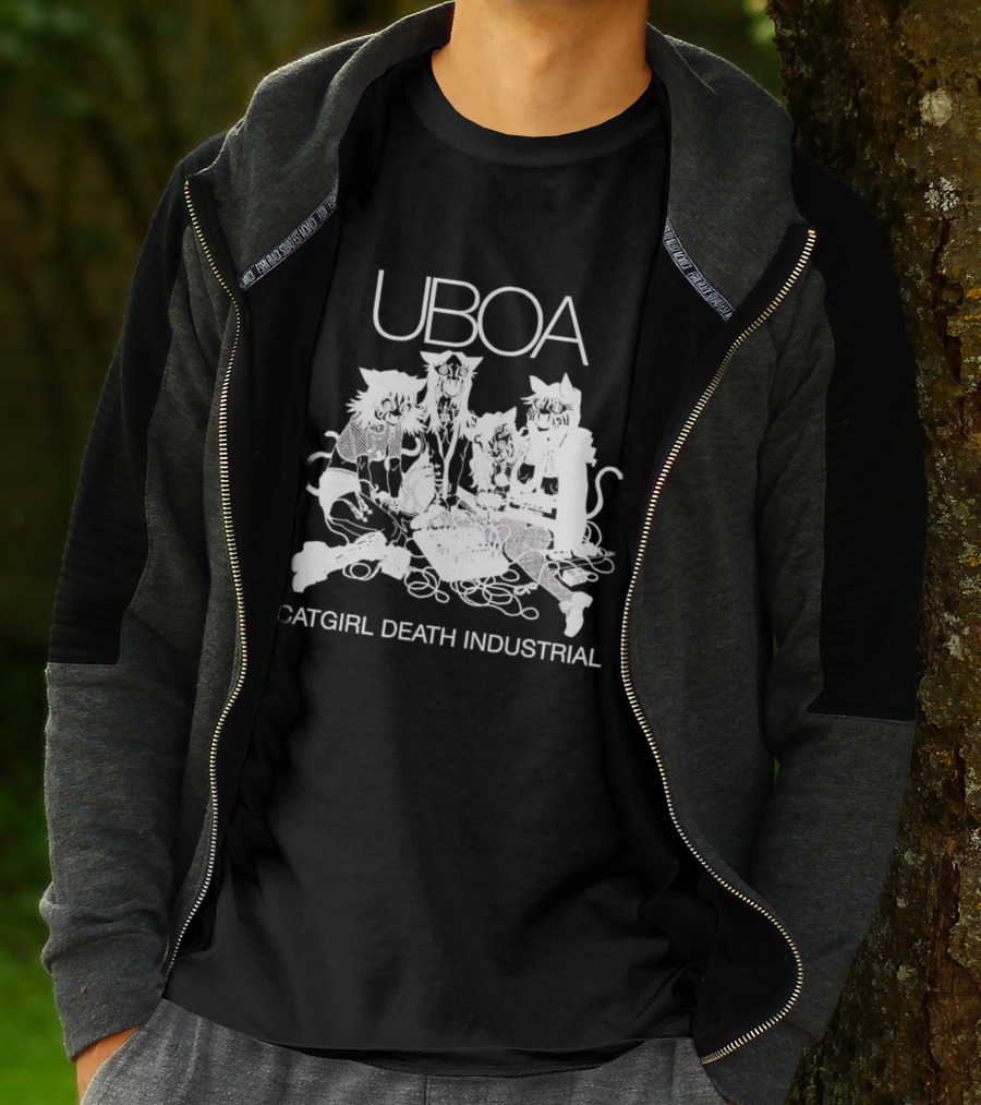 UBOA Catgirl Death Industrial White Text And Figures T-Shirt