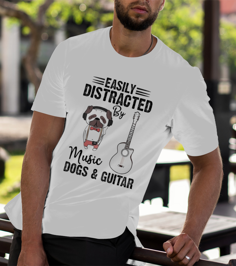 Easily Distracted By Music Dogs And Guitar T-Shirt