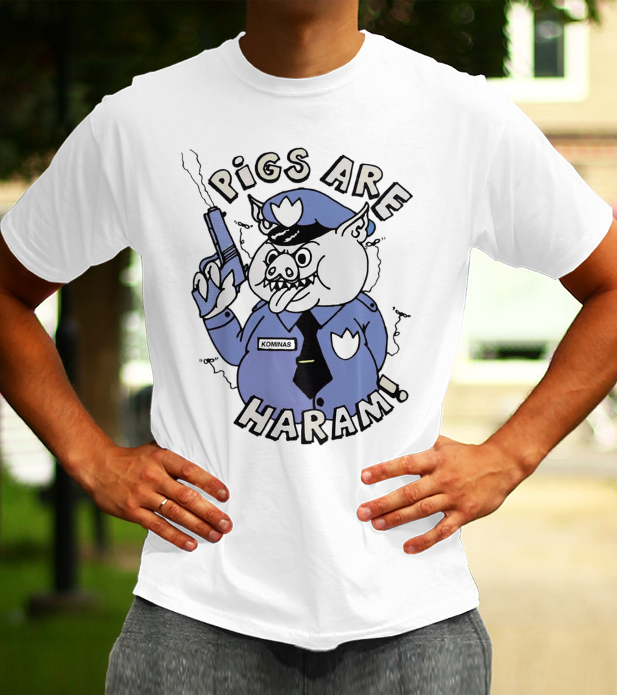 Pigs Are Haram Kominas Smoking Cartoon Police Pig T-Shirt