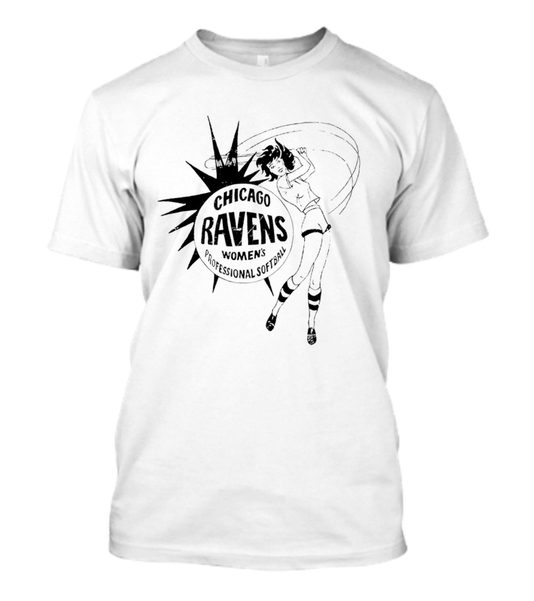 Chicago Ravens Women's Professional Softball Logo With Dynamic Female Player T-Shirt