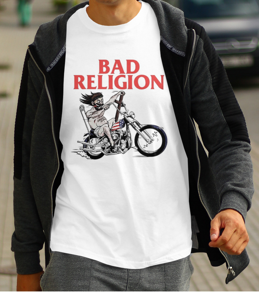 Bad Religion Motorcycle Rider With American Flag Details T-Shirt