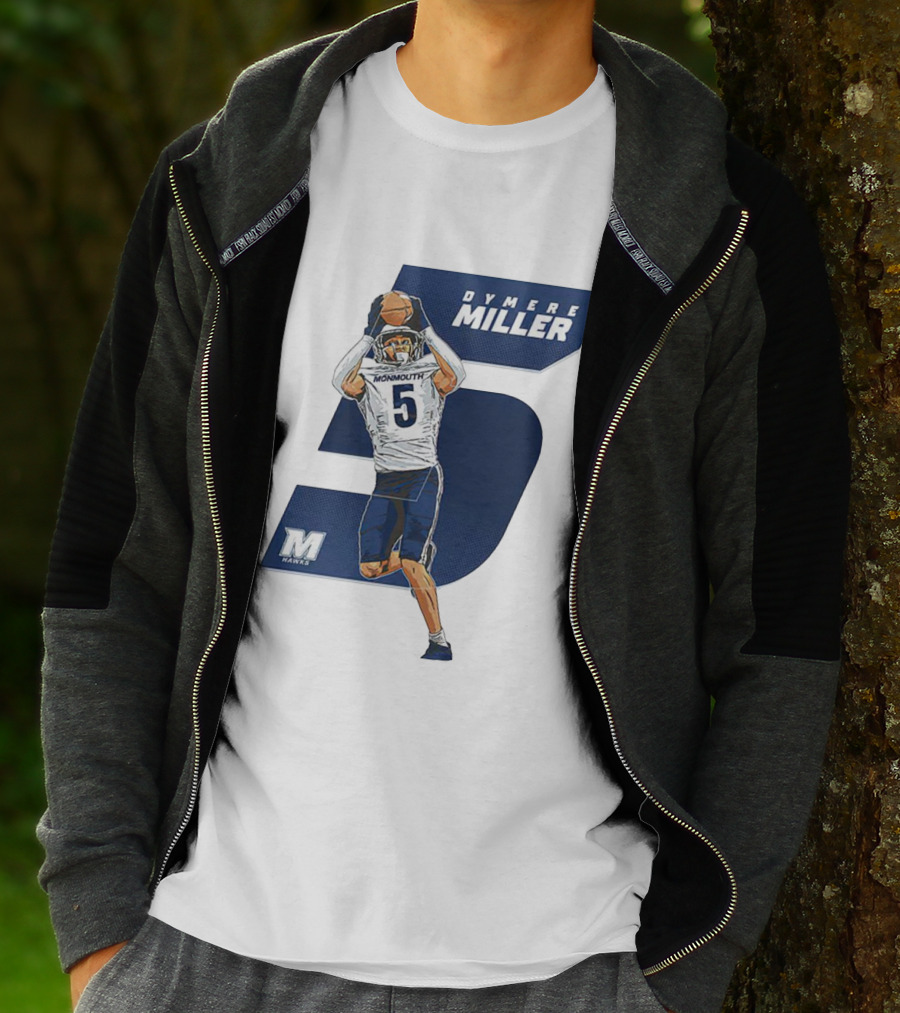 Dymere Miller Monmouth Hawks Football Number 5 Caricature T-Shirt