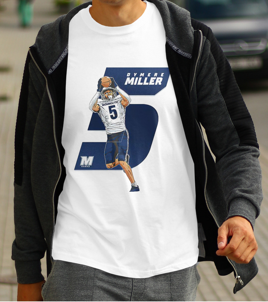 Dymere Miller Monmouth Hawks Football Number 5 Caricature T-Shirt