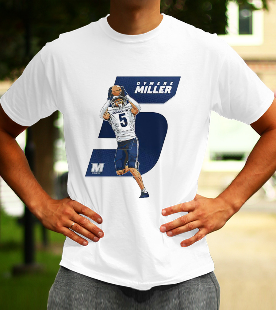 Dymere Miller Monmouth Hawks Football Number 5 Caricature T-Shirt