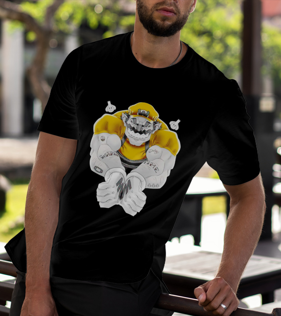 Wario Time Mario Daisy Tattoo With Yellow Cap And Muscle Pose T-Shirt