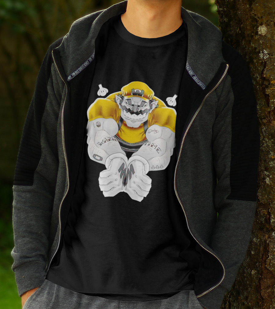 Wario Time Mario Daisy Tattoo With Yellow Cap And Muscle Pose T-Shirt