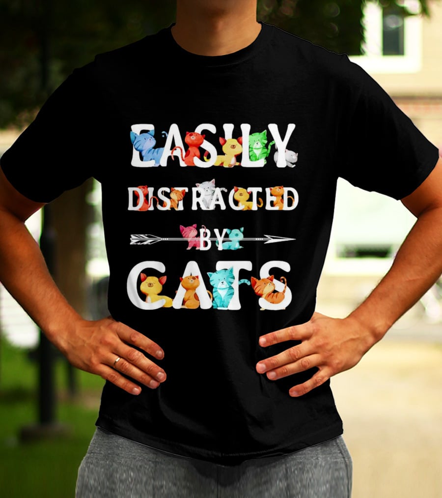 Easily Distracted By Cats Colorful Cartoon Kittens T-Shirt