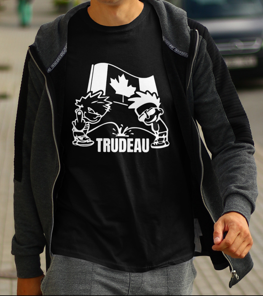 Trudeau Cartoon Characters With Middle Finger And Canadian Flag T-Shirt