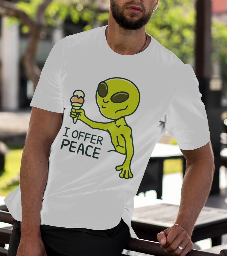 Alien Offering Peace With Ice Cream Cone T-Shirt