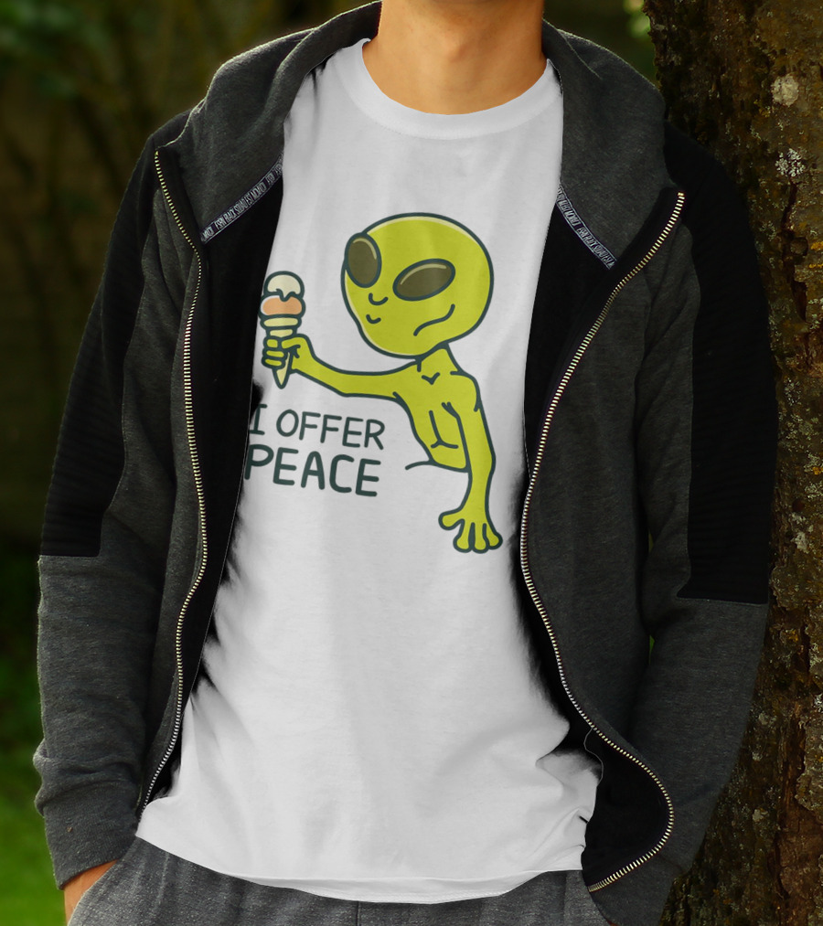 Alien Offering Peace With Ice Cream Cone T-Shirt