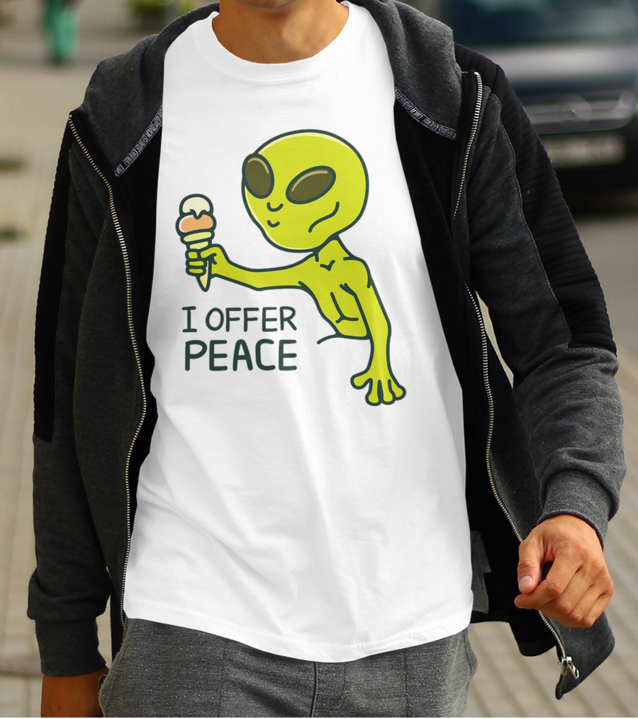 Alien Offering Peace With Ice Cream Cone T-Shirt