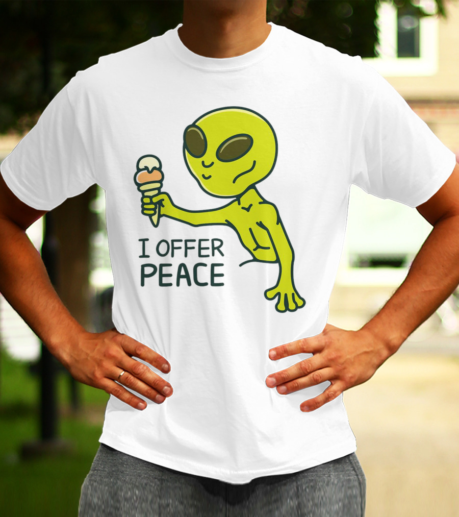 Alien Offering Peace With Ice Cream Cone T-Shirt