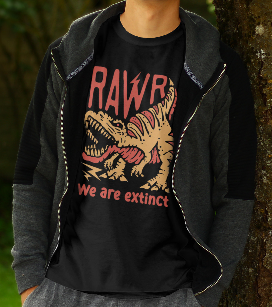 RAWR Dinosaur We Are Extinct Red And Yellow T-Shirt