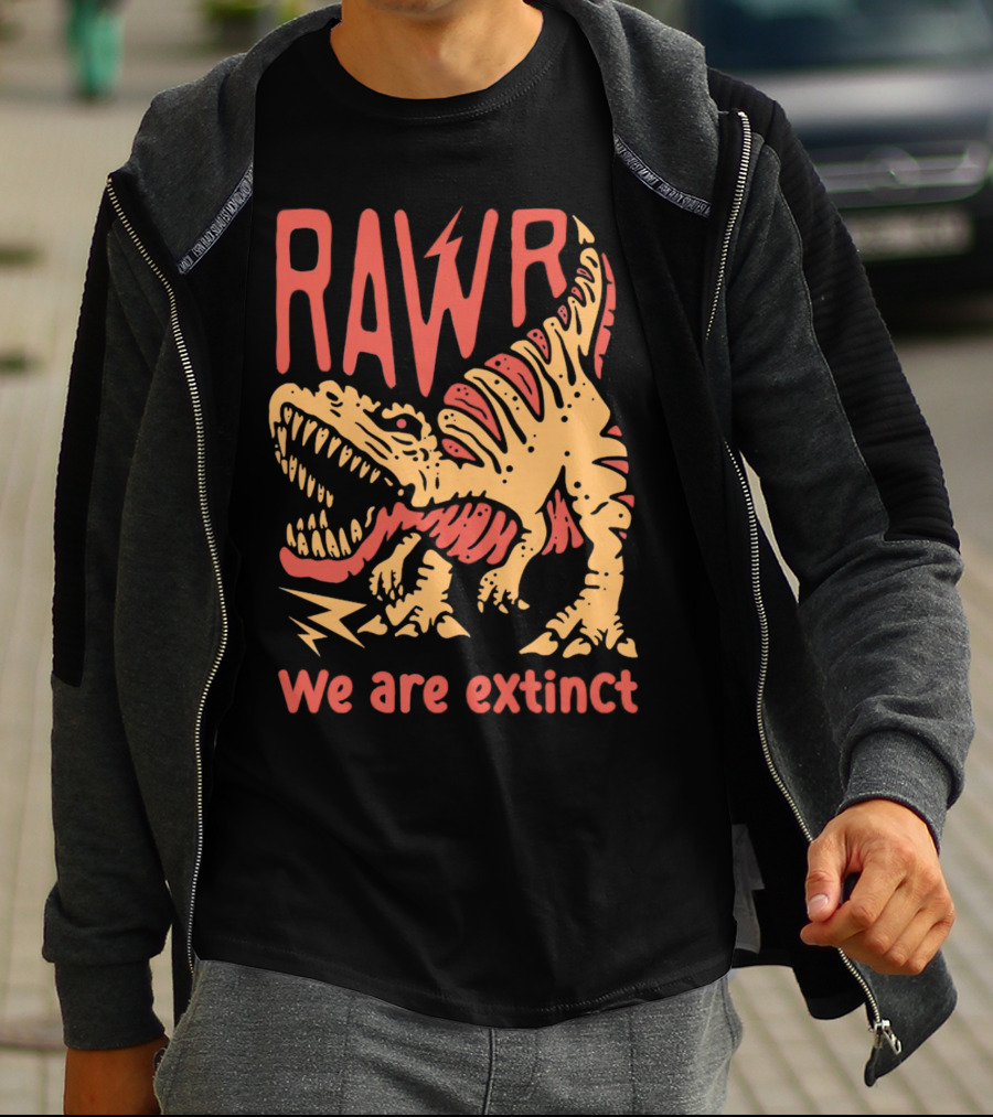 RAWR Dinosaur We Are Extinct Red And Yellow T-Shirt