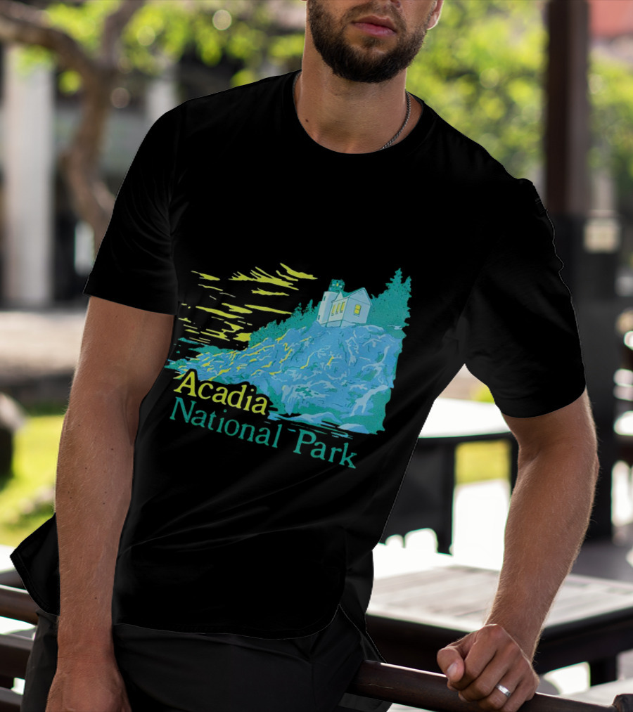 Acadia National Park Scenic Lighthouse And Rocky Cliff T-Shirt