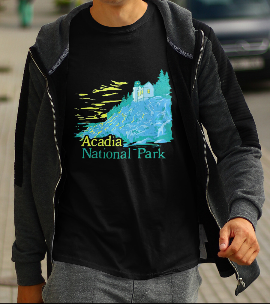 Acadia National Park Scenic Lighthouse And Rocky Cliff T-Shirt