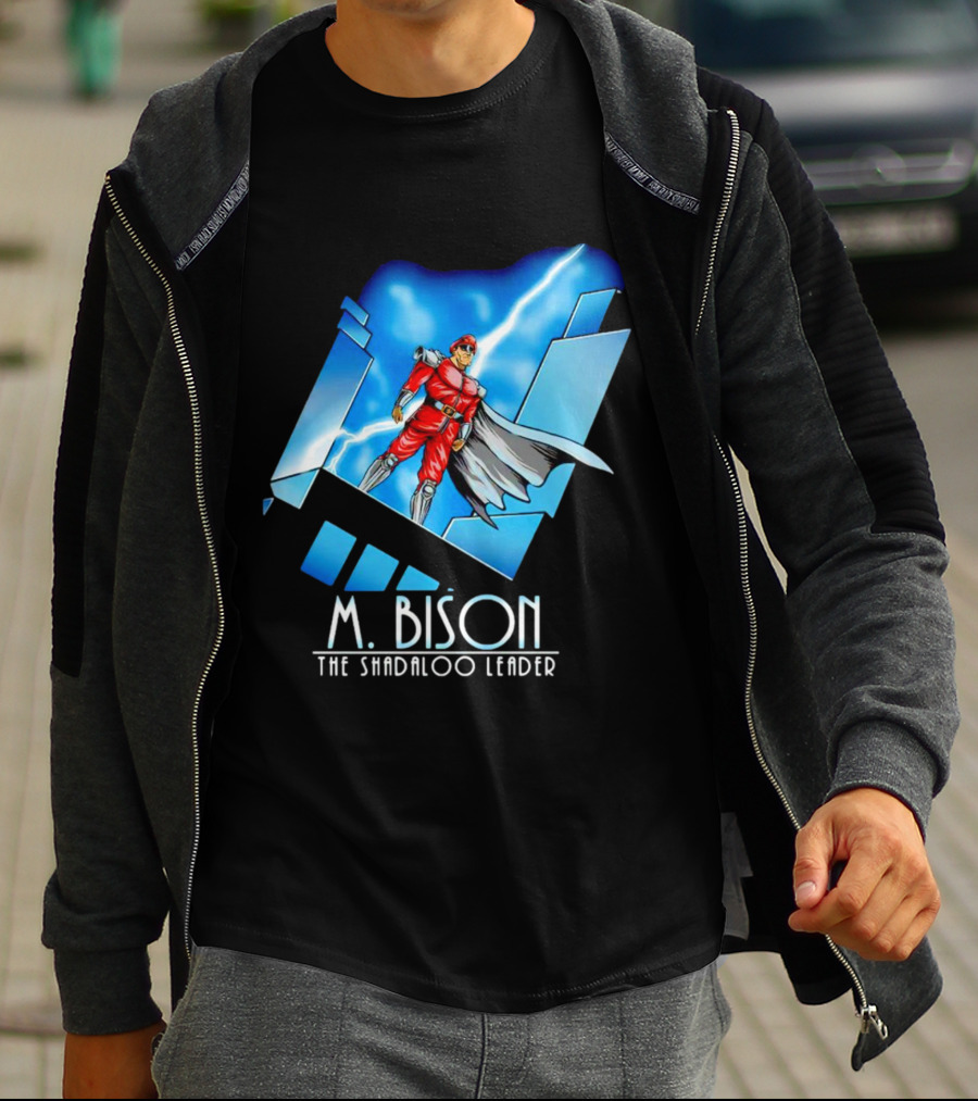 M. Bison The Shadaloo Leader Character With Lightning And Cityscape T-Shirt