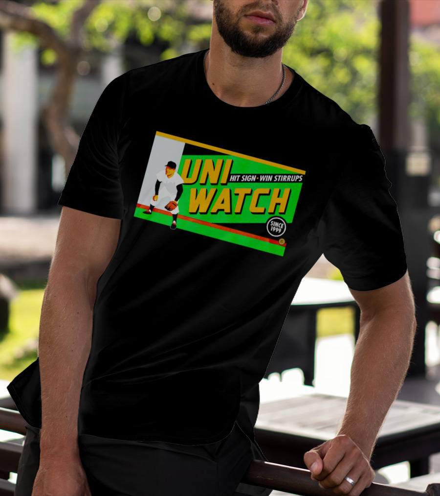 UNI WATCH Hit Sign Win Stirrups Since 1999 T-Shirt