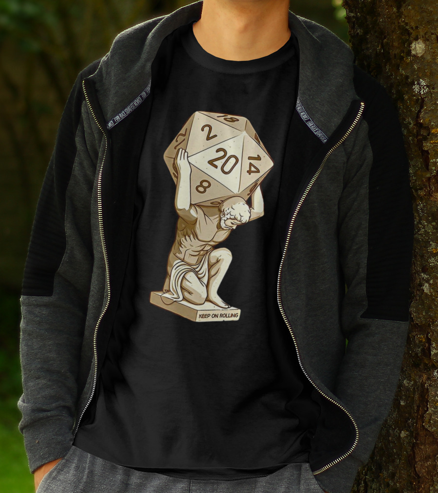 Keep On Rolling Atlas With Giant D20 Dice T-Shirt