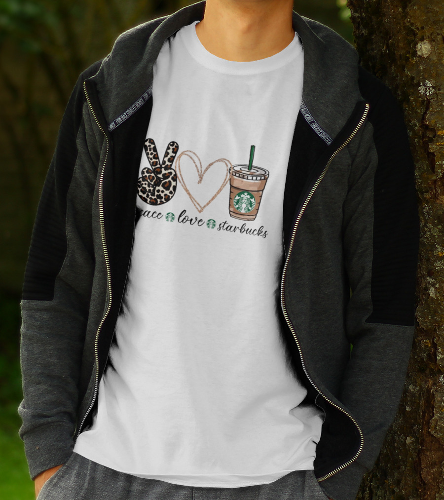 Peace Love Starbucks Leopard Print Latte T-Shirt
