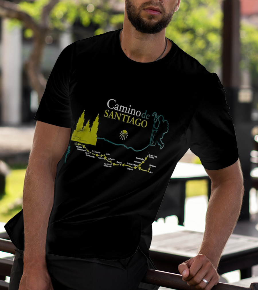 Camino De Santiago Map Santiago Compostela Route Pilgrim Journey T-Shirt
