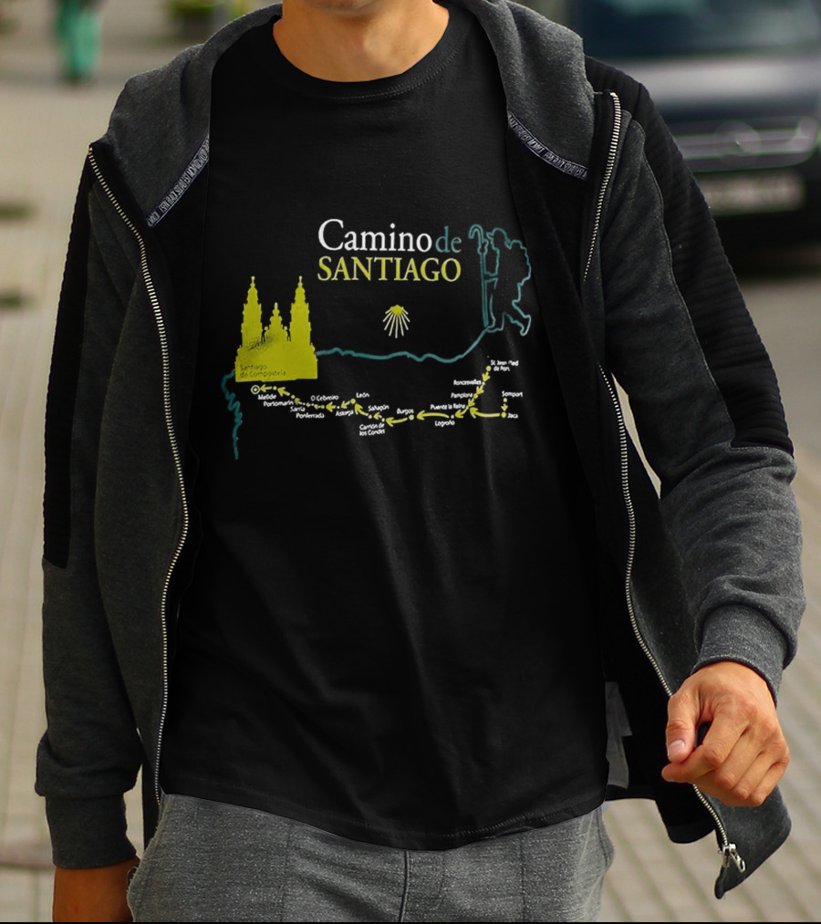 Camino De Santiago Map Santiago Compostela Route Pilgrim Journey T-Shirt
