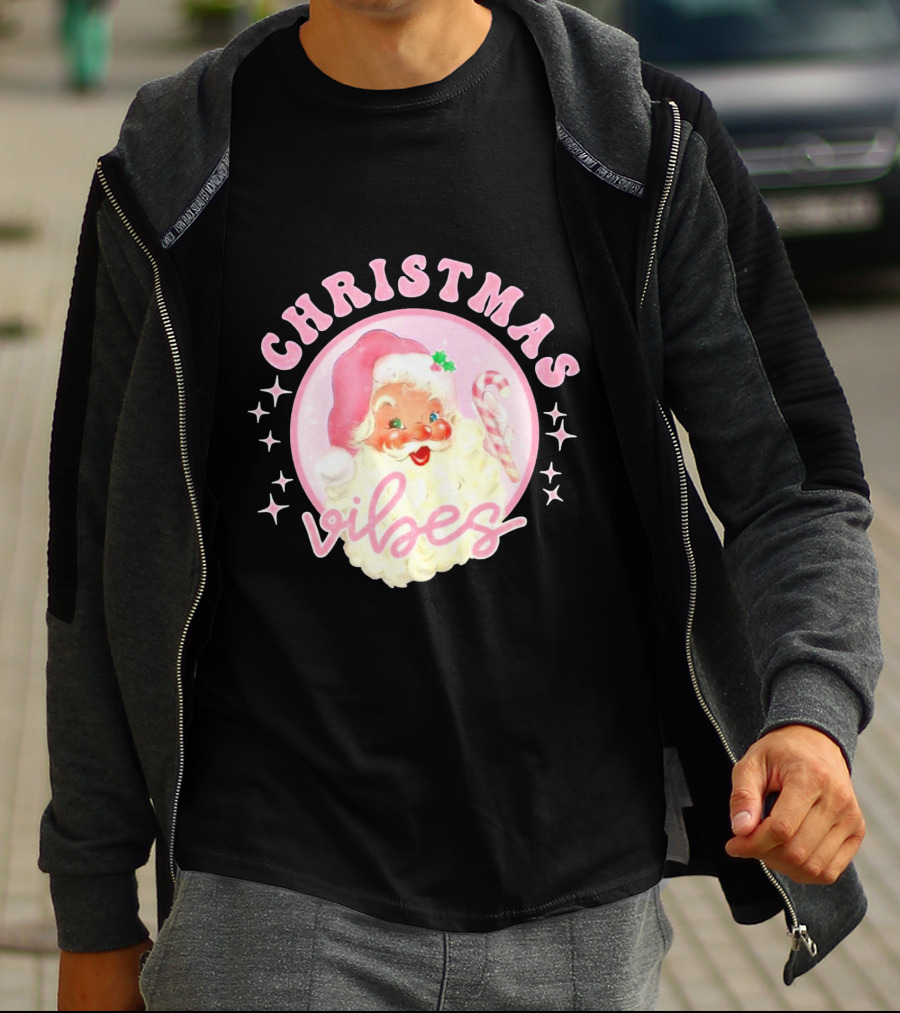 Christmas Vibes Santa Claus Candy Cane Retro Holiday T-Shirt