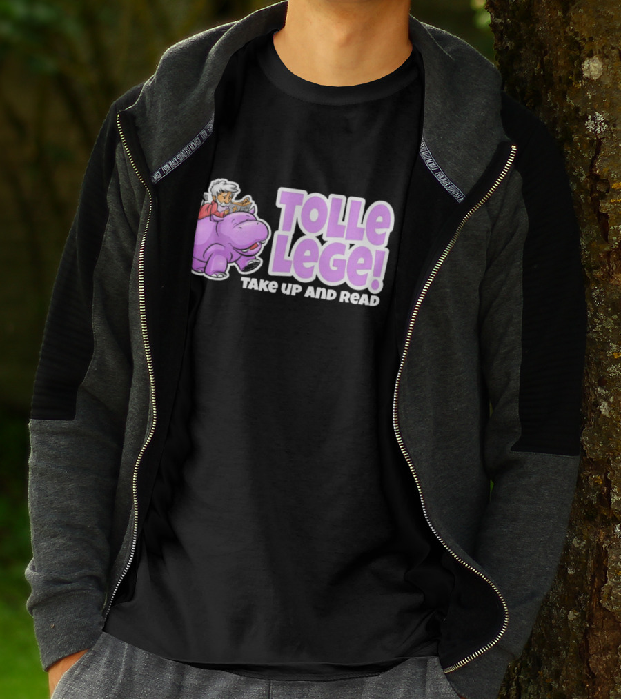 Tolle Lege Take Up And Read Purple Hippo And Child Reading T-Shirt