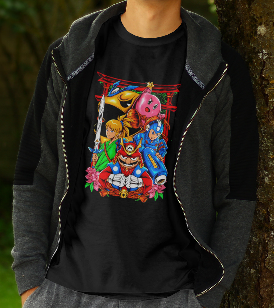 Game Heroes Showcase Pac-Man Kirby Link Mega Man Mario Collaboration T-Shirt