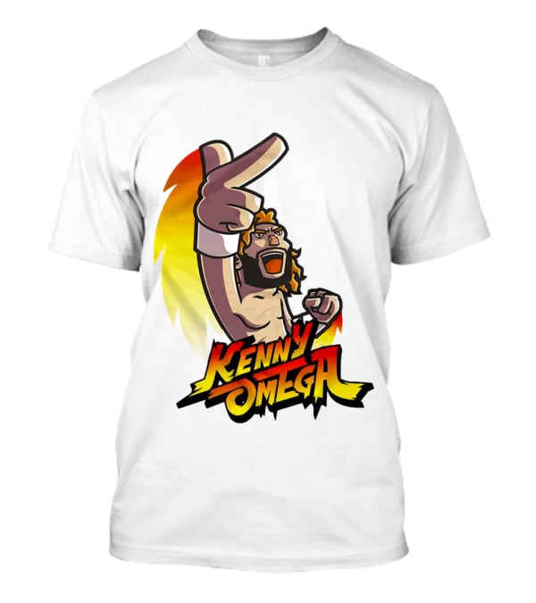 Kenny Omega Cartoon Character With Street Fighter Style Gesture And Two-Finger Pose T-Shirt
