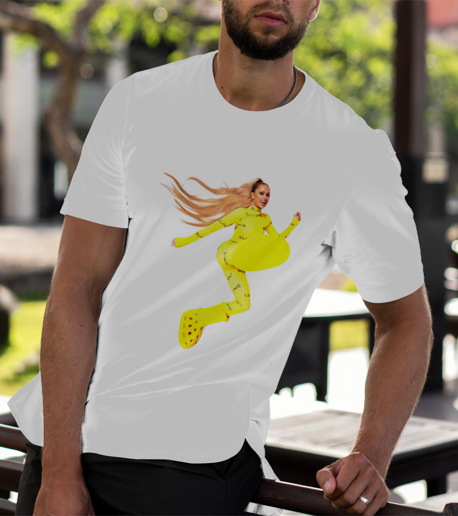 Paris Hilton Yellow Slime Crocs Big Yellow Boot T-Shirt