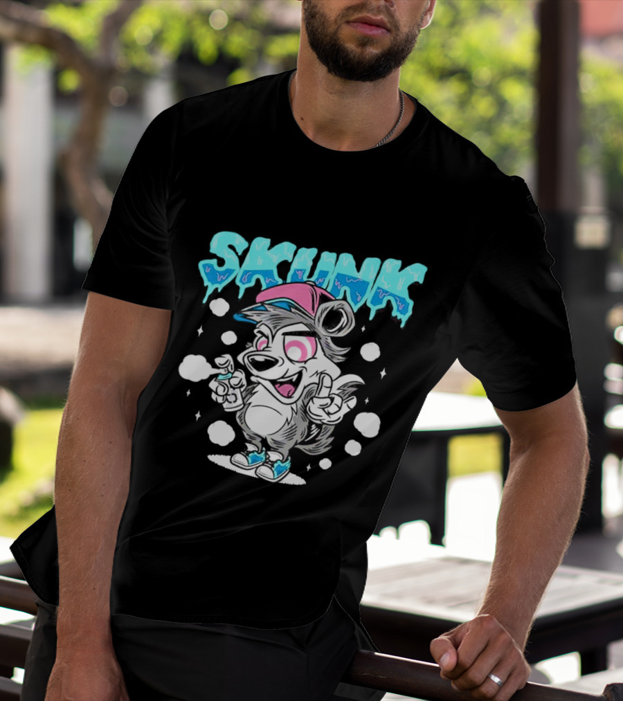 Skunk Grafiti Cartoon Hip Hop Character With Cap And Spray Paint T-Shirt