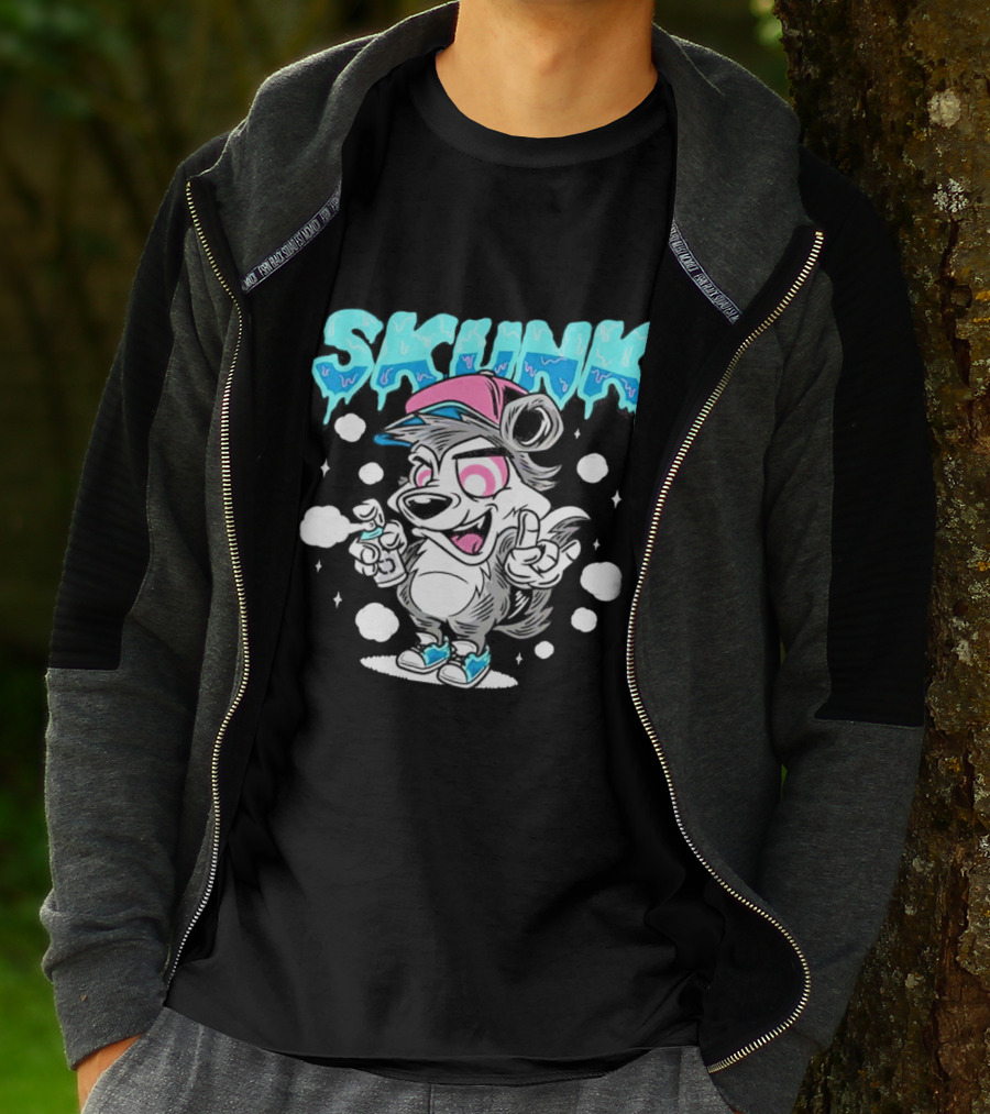 Skunk Grafiti Cartoon Hip Hop Character With Cap And Spray Paint T-Shirt