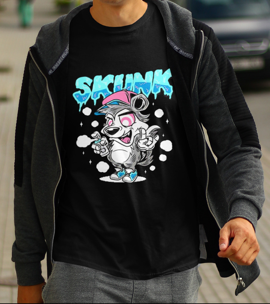 Skunk Grafiti Cartoon Hip Hop Character With Cap And Spray Paint T-Shirt