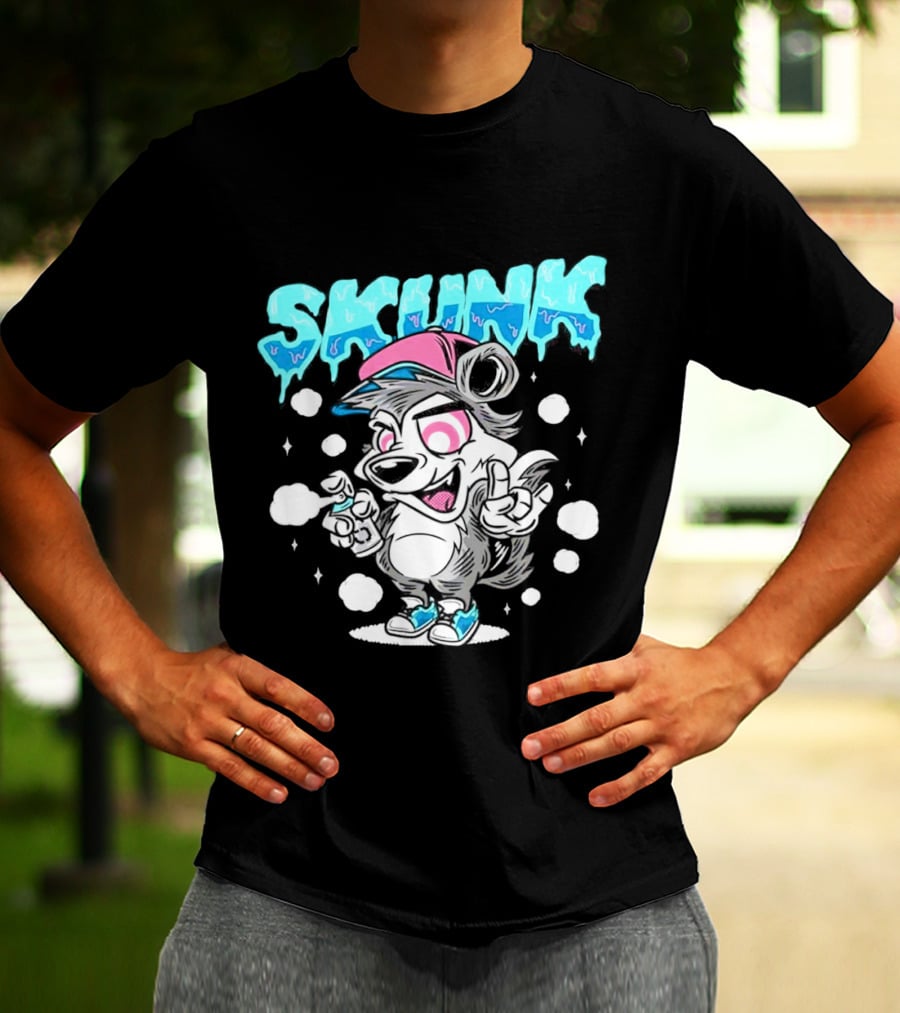 Skunk Grafiti Cartoon Hip Hop Character With Cap And Spray Paint T-Shirt