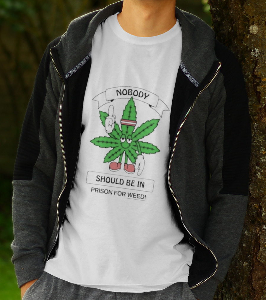 Nobody Should Be In Prison For Weed Leaf Character T-Shirt