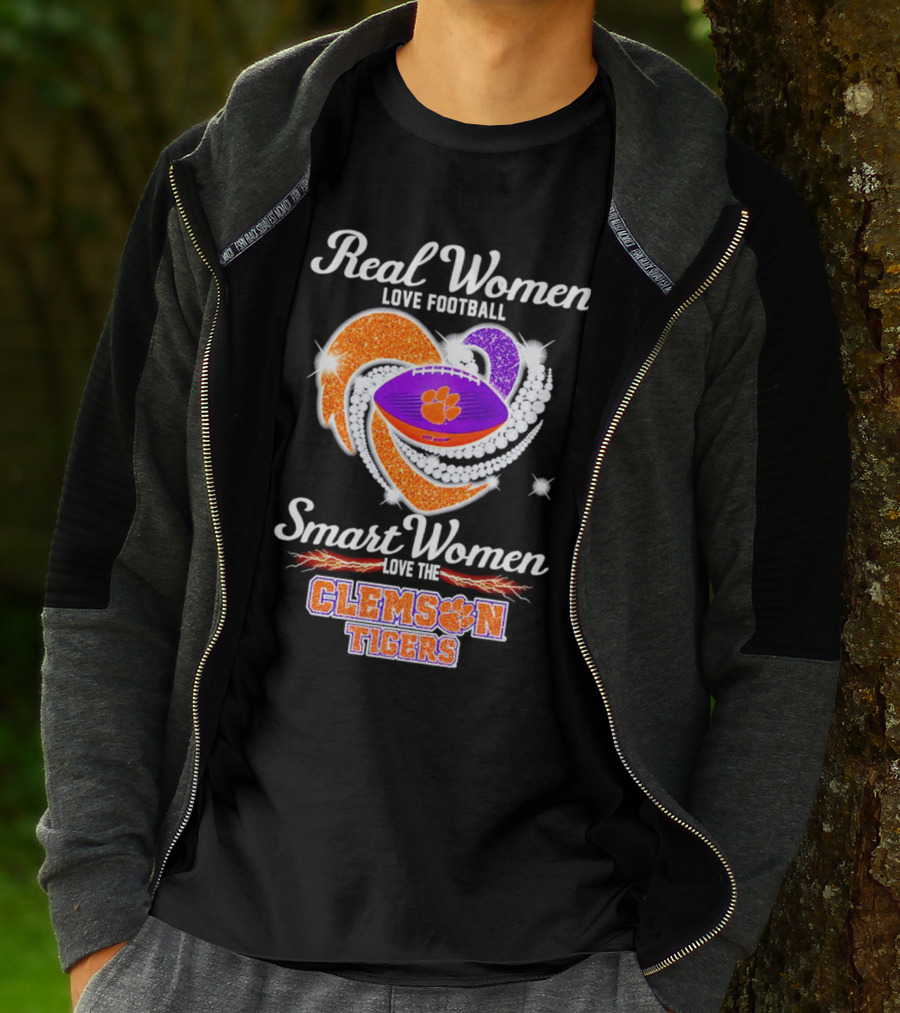 Real Women Love Football Smart Women Love The Clemson Tigers Heart Football T-Shirt