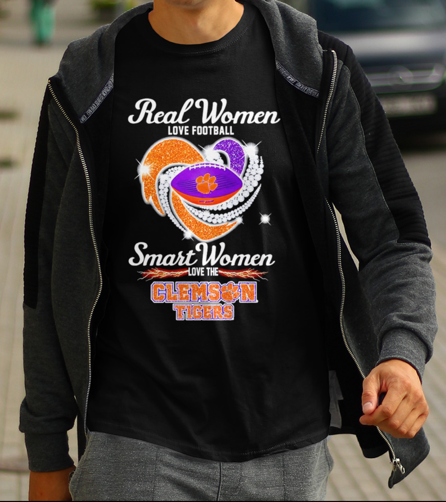 Real Women Love Football Smart Women Love The Clemson Tigers Heart Football T-Shirt