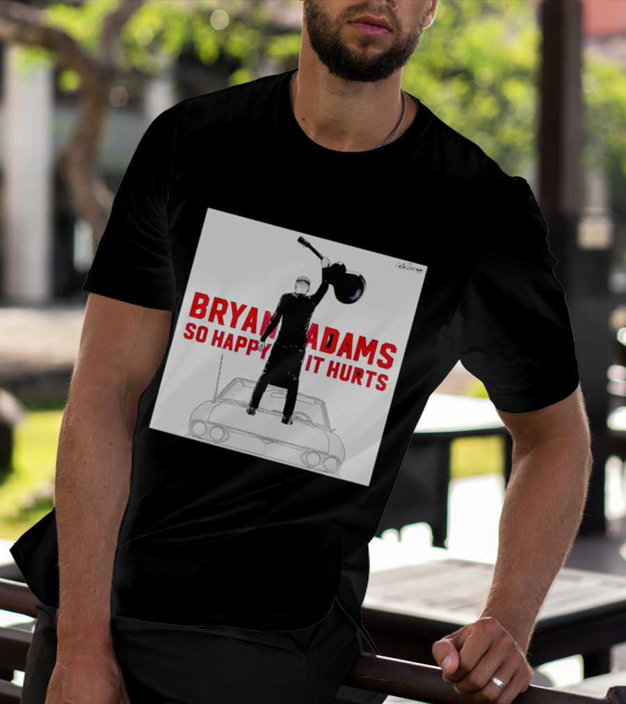 Bryan Adams So Happy It Hurts Album Cover Art Standing On Car With Guitar T-Shirt