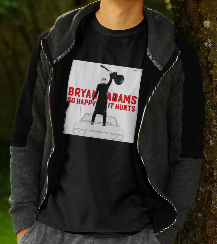 Bryan Adams So Happy It Hurts Album Cover Art Standing On Car With Guitar T-Shirt