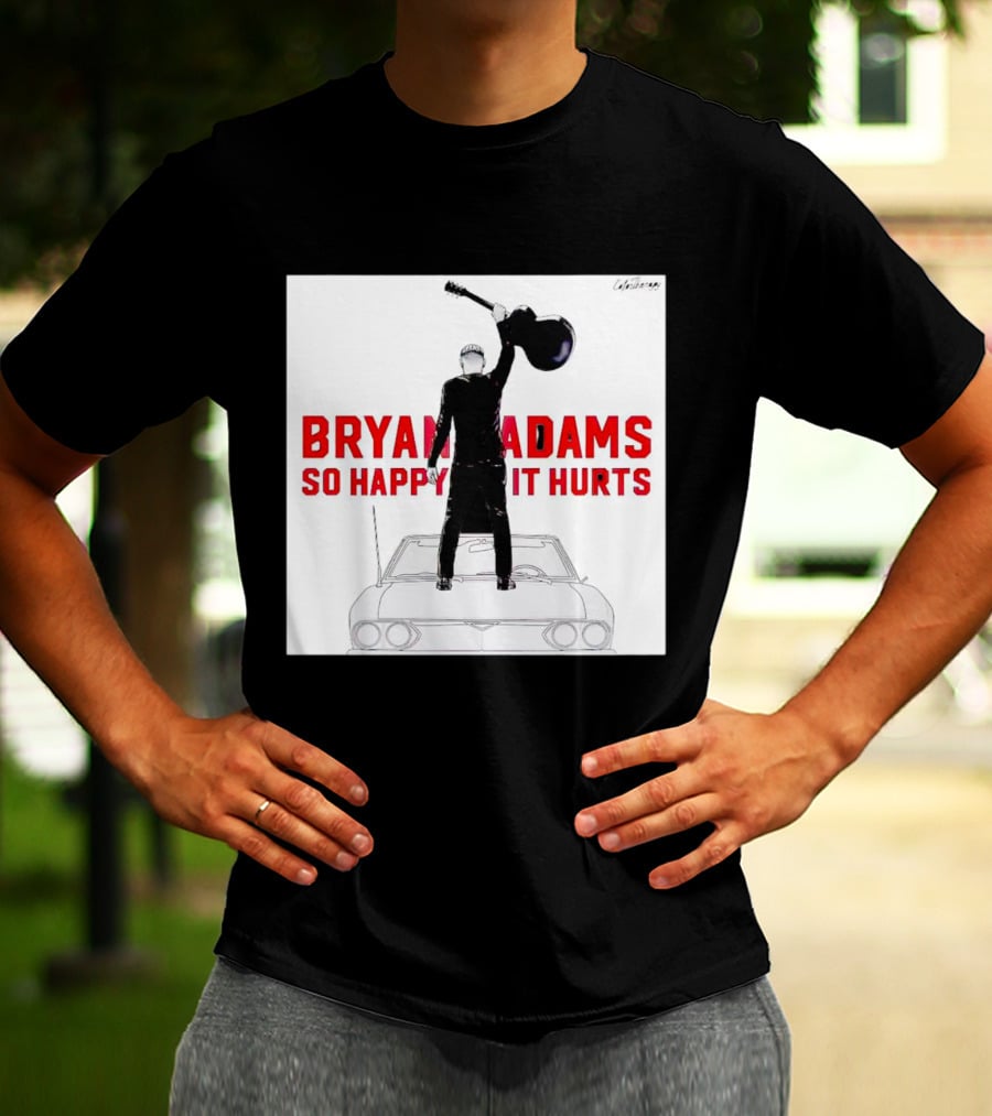 Bryan Adams So Happy It Hurts Album Cover Art Standing On Car With Guitar T-Shirt