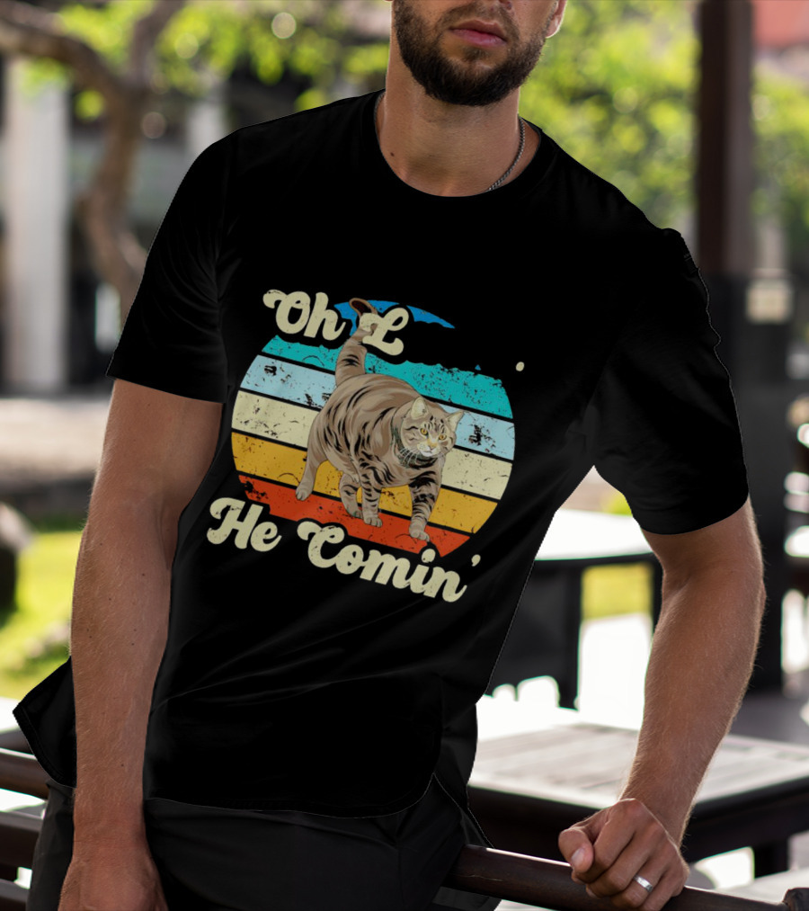 Oh Lawd He Comin Vintage Cat Retro Stripes T-Shirt